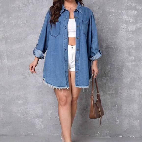 Raw hem denim top - Picture 4 of 6